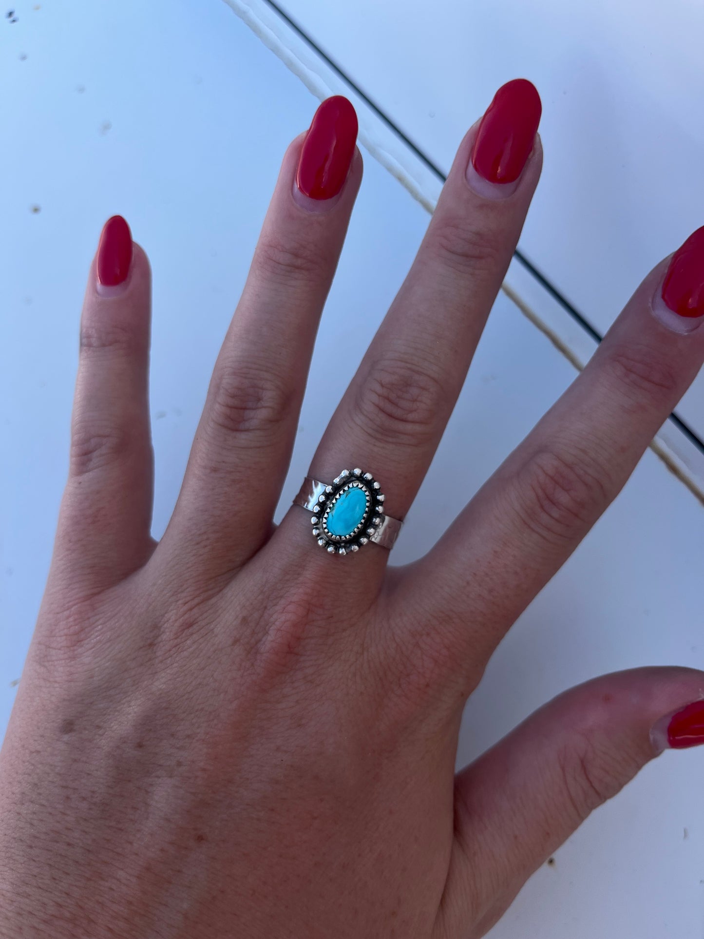 Turquoise Hammered Band Ring