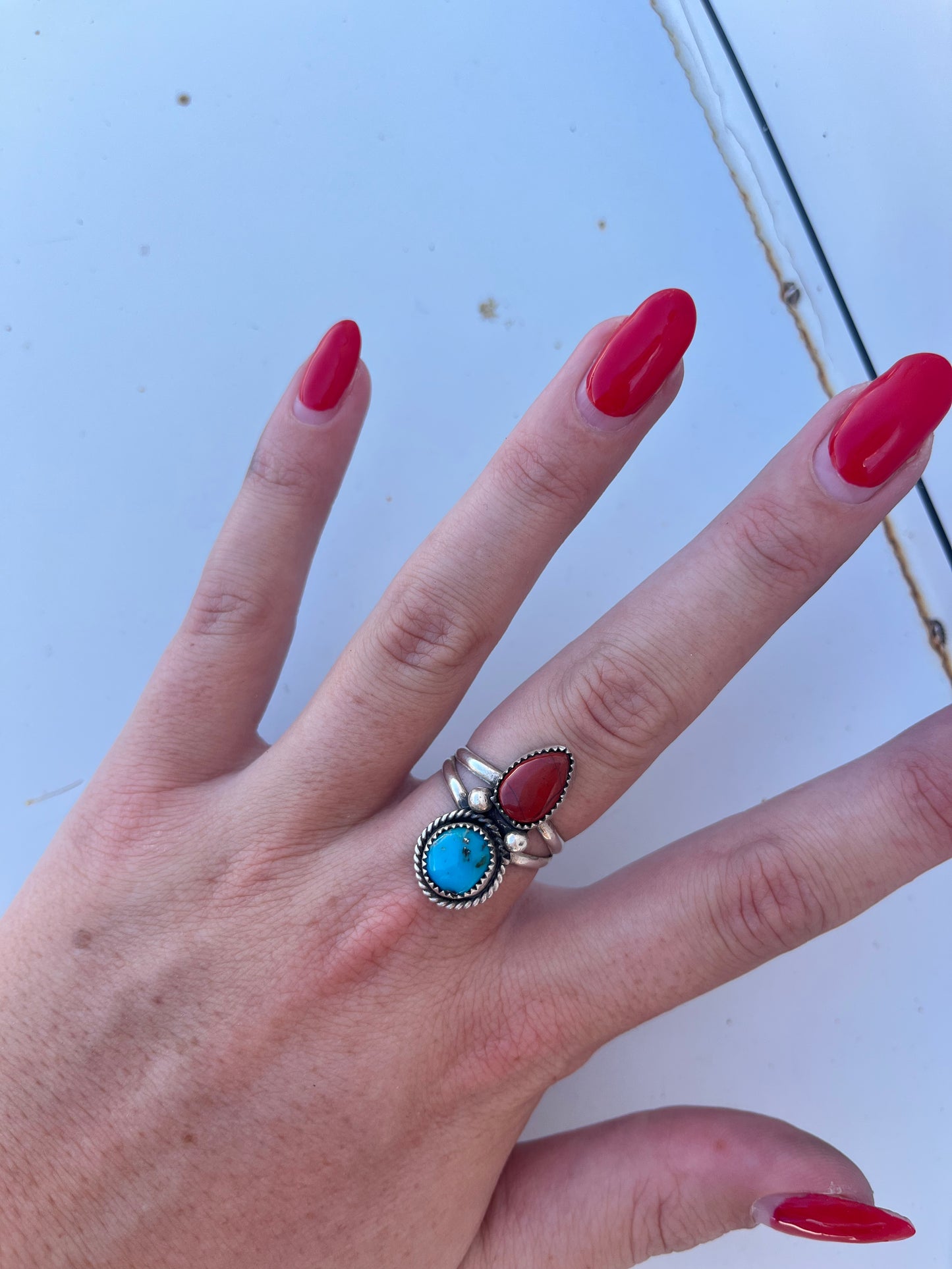Turquoise and Red Jasper Ring