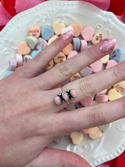 3 Stone Pink Conch Ring
